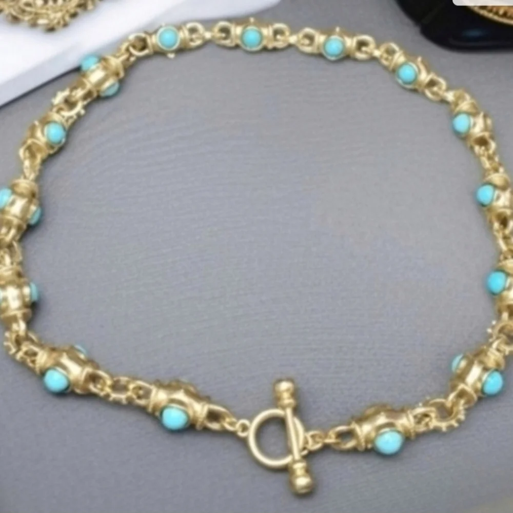 Gold and Turquoise Women's Necklace - Picture 2 of 2